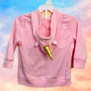 Nannette 12M infants hoodie pink plush unicorn zip up W/ golden horn